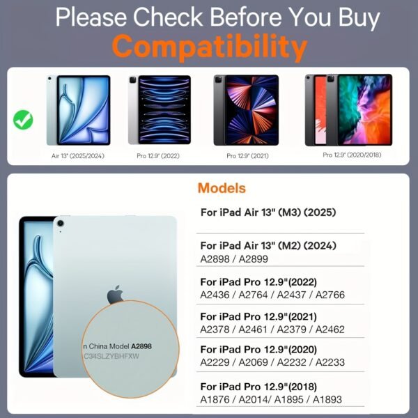 The Magic Keyboard Case For IPad Air 13(M2 2024/M3 2025) And for ipad Pro 12.9 Inch 6th/5th/4th/3rd Gen Will Change Your Experience.7-colour Backlight Design With Three Levels Of Adjustable Brightness. Newly Upgraded Large Touchpad Supports Multi-gesture Operation And Floating Cantilever Stand Provides Multi-angle Adjustment. Hall Switch Design Allows The Device To Enter Wake/sleep State At Any Time Without The Need For A Physical Switch, (Note:Tablet And Pencil Not Inclued) - Image 3