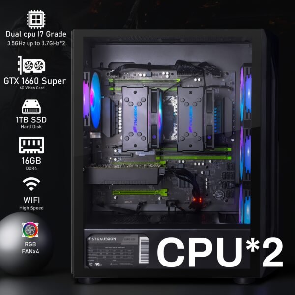 STGAubron Gaming PC Computer Desktop, Radeon RX 580 8G, Dual Intel I7 Xeon E5 Up to 3.7GHz, 16G DDR4, 512G SSD, 600m WiFi, Wireless 5.0, RGB Fan X 4, RGB Mouse Pad, Windows 10 Pro