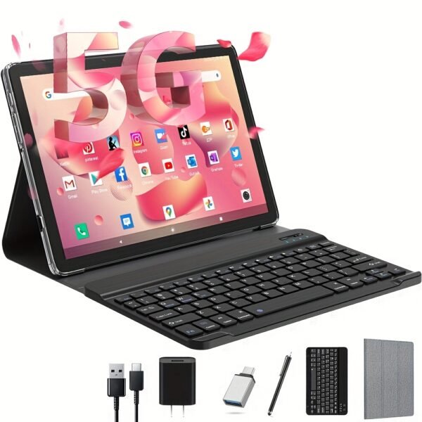 10-Inch Android 14 Tablet with Keyboard, Octa Core, 5G/2.4G WiFi, BT V5.0, 2-in-1 Tablet with Case, Mouse, Stylus, Split-Screen, TPU Material, LCD Display, 1280x800 Resolution, 12GB RAM+128GB ROM (1TB Expand), Type-C Charging, 110V-130V Power Supply, US Plug