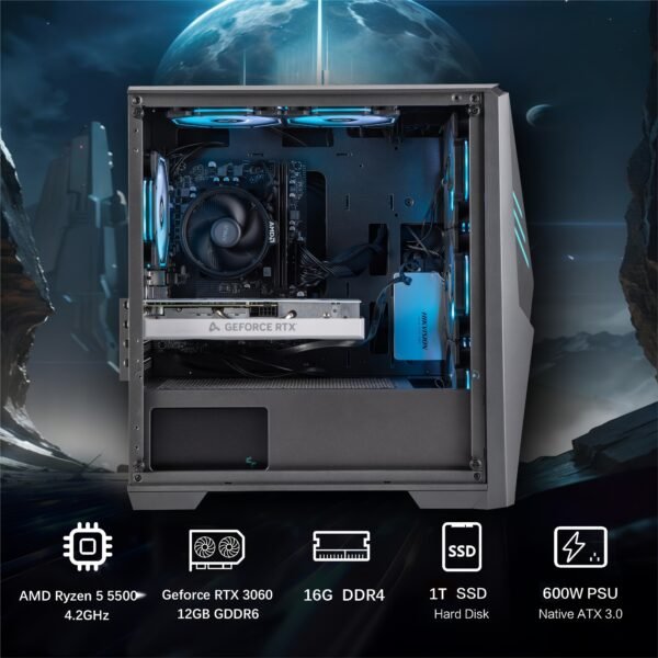 Ningmei Gaming PC AMD Ryzen 5 5500 NVIDIA GeForce RTX 3060 1TB SSD 16GB RAM Gaming Desktop - Image 3