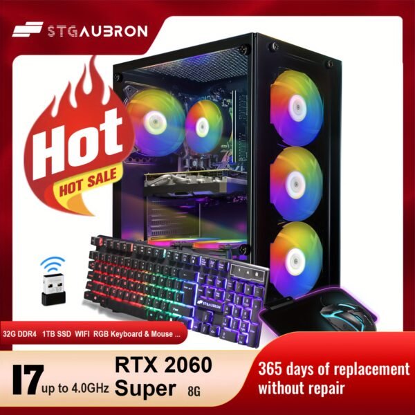 STGAubron Gaming Desktop PC, ICore I7-6700 Up To 4.0G, 32G DDR4, 1T SSD, GeForce RTX 2060 Super 8G GDDR6, 600M WiFi, Wireless 5.0, RGB Fan X 6, RGB Keyboard&Mouse, RGB Mouse Pad, 10th Gen OS