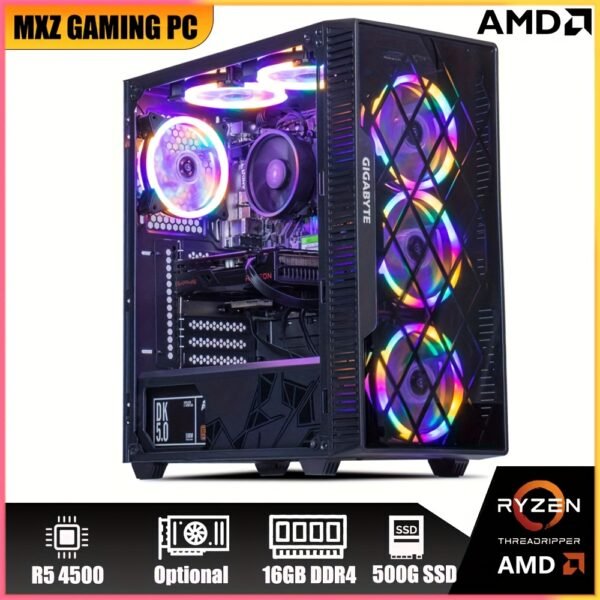 MXZ Gaming PC Desktop Computer, AMD Ryzen 5 4500 3.6GHz, RX6700XT, 16GB (8G*2) DDR4, NVME 500GB SSD, 6RGB Fans, Gamer Desktop Computer Optional RX6700XT/RX6500XT/RTX3060/RX 6600/GTX1660S