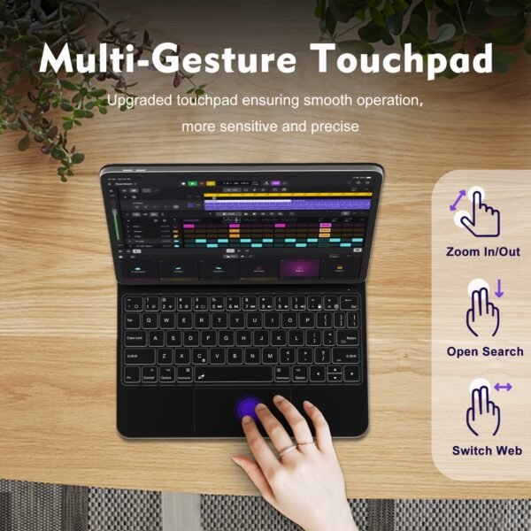 The Magic Keyboard Case For IPad Air 13(M2 2024/M3 2025) And for ipad Pro 12.9 Inch 6th/5th/4th/3rd Gen Will Change Your Experience.7-colour Backlight Design With Three Levels Of Adjustable Brightness. Newly Upgraded Large Touchpad Supports Multi-gesture Operation And Floating Cantilever Stand Provides Multi-angle Adjustment. Hall Switch Design Allows The Device To Enter Wake/sleep State At Any Time Without The Need For A Physical Switch, (Note:Tablet And Pencil Not Inclued) - Image 7