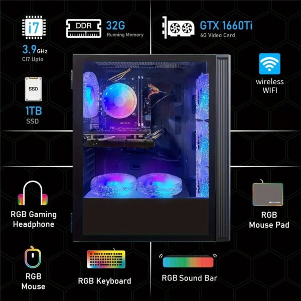 STGAubron Gaming Desktop PC, Intel Core I7 3.4G Up To 3.9G, GeForce RTX 2060 Super 8G GDDR6, 32G, 1TB SSD, WiFi, Wireless 5.0, RGB Keybaord, RGB Mouse Pad, RGB Wireless Sound Bar & Headset Mic, W10H64 - Image 3
