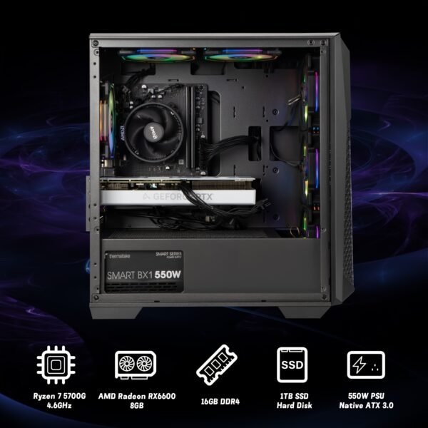 Ningmei Gaming PC AMD Ryzen 7 5700G, AMD Radeon RX 6600, 1TB SSD, 16GB RAM, Gaming Desktop - Image 4