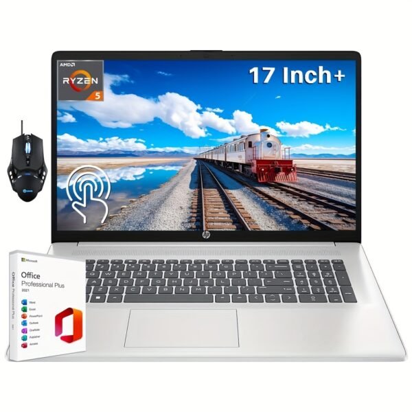 HP 17 Touchscreen Laptop 2024 For Business, 17.3" Touch Screen Laptop With Microsoft Office Lifetime License, AMD Ryzen 5 7530U Up To 4.5GHz, 64GB RAM, 1TB SSD, WiFi 6, Win 11 Home, With Cefesfy Mouse