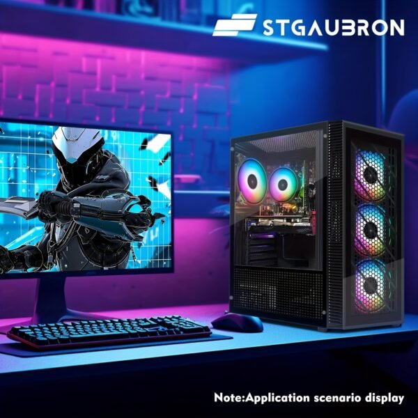STGAubron Gaming Desktop PC, Intel Core i5-9400F up to 4.1GHz, Radeon RX 580 16G GDDR5, 16G RAM, 1T SSD, 600M WIRELESS, WIRELESS 5.0, RGB Fan x 4, RGB Keyboard & Mouse & Mouse Pad, W11H64 - Image 4