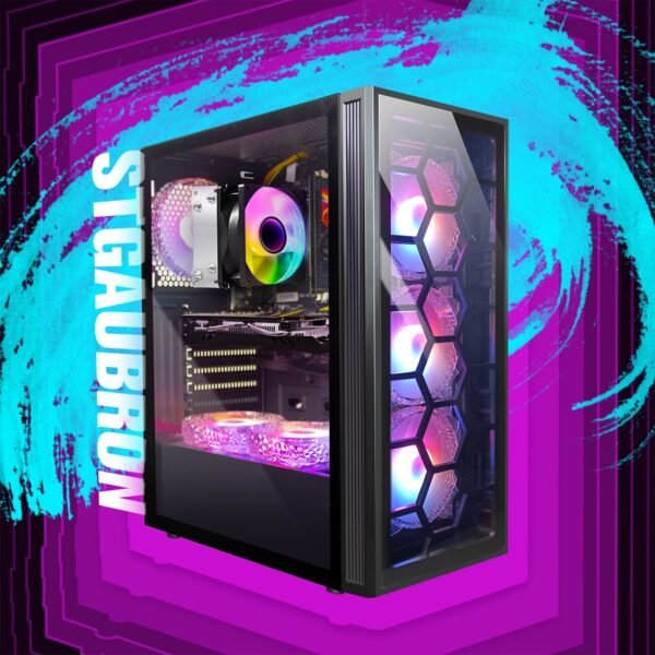 STGAubron Gaming PC Desktop with AMD Ryzen 5 PRO 2400G up to 3.9G, Radeon RX 580 16G GDDR5, 16GB DDR4, 512GB SSD, 600m WiFi, RGB Fans x6, RGB Mouse & Keyboard, Windows 10 Home – 60+ FPS Gaming, Streaming & Content Creation Computer, Highperformance Computing, Vibrant Lighting System, Effective Cooling System, Esports Rig, Sleek Desktop, Efficient Cooling, Gaming Setup, Tech Enthusiasts - Image 5