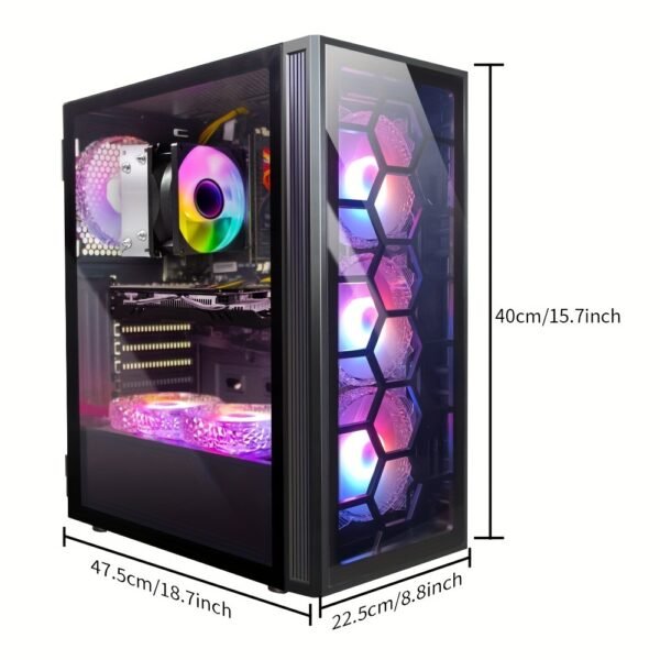 STGAubron Gaming PC Desktop with AMD Ryzen 5 PRO 2400G up to 3.9G, Radeon RX 580 16G GDDR5, 16GB DDR4, 512GB SSD, 600m WiFi, RGB Fans x6, RGB Mouse & Keyboard, Windows 10 Home – 60+ FPS Gaming, Streaming & Content Creation Computer, Highperformance Computing, Vibrant Lighting System, Effective Cooling System, Esports Rig, Sleek Desktop, Efficient Cooling, Gaming Setup, Tech Enthusiasts - Image 2