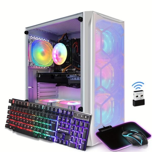 STGAubron Gaming PC with AMD Radeon RX 5600 XT 6GB GDDR6, Intel Core i7-10700K up to 3.9GHz, 16GB DDR4 RAM, 1TB SSD, 600Mbps WiFi, RGB Fans x6, RGB Keyboard & Mouse, Windows 10 Home - White, Highperformance Computing | Aesthetic Computer Build | Durable Tower Case - Image 4