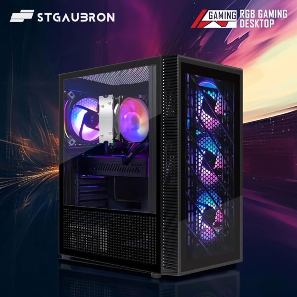 STGAubron Gaming PC Computer Desktop, AMD Ryzen 5 5500 Up To 4.2GHz, Radeon RX 580 8G, 16GB DDR4 RAM, 512GB SSD, WiFi 6 5G Supported, RGB Fan X4, Windows 11 Home - Image 6