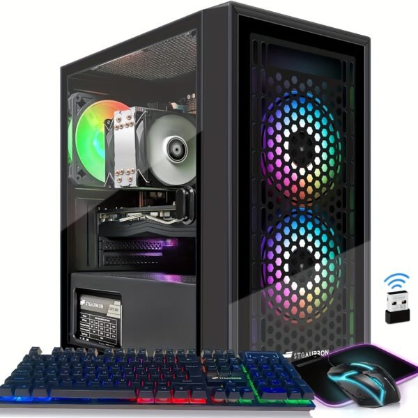 STGAubron Gaming PC Computer Desktop, I7 Xeon E5 2.8Ghz, Radeon RX 580 8G, 16G DDR4 RAM, 512G SSD, 600M WiFi, RGB Fan X3, Windows 10 Home