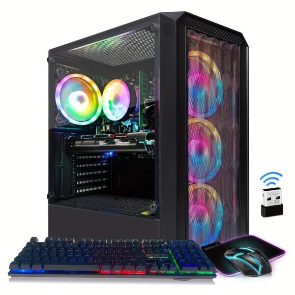 STGAubron Gaming PC Desktop, Radeon RX 580 16G, AMD RYZEN 5 PRO 2600 3.4GHZ, 16G DDR4, 512G SSD, 600m WiFi, Wireless 5.0, RGB Fan X 4, RGB Mouse Pad, Windows 11 - Image 3