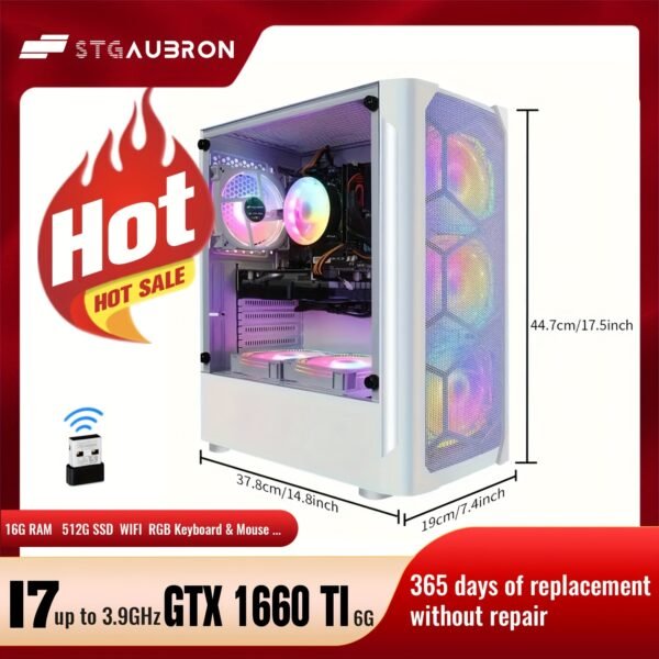STGAubron Gaming Diamond Desktop, Core I7 3.4 GHz Up To 3.9 GHz, GTX 1660 Ti 6G GDDR6, 16G RAM, 512G SSD, WIFI, Wireless 5.0, RGB Fan X 6, RGB Keyboard & Mouse, RGB Mouse Pad, RGB BT Sound Bar, W10H64 - Image 2