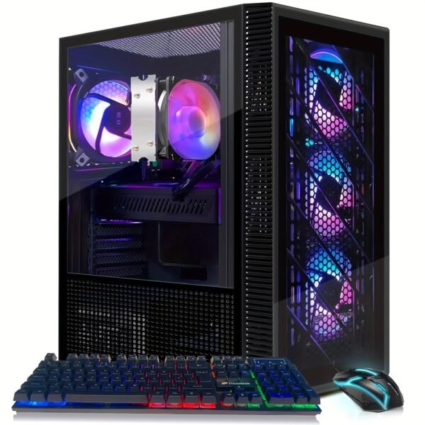 STGAubron Gaming PC Computer Desktop, AMD Ryzen 5 5500 Up To 4.2GHz, Radeon RX 580 8G, 16GB DDR4 RAM, 512GB SSD, WiFi 6 5G Supported, RGB Fan X4, Windows 11 Home