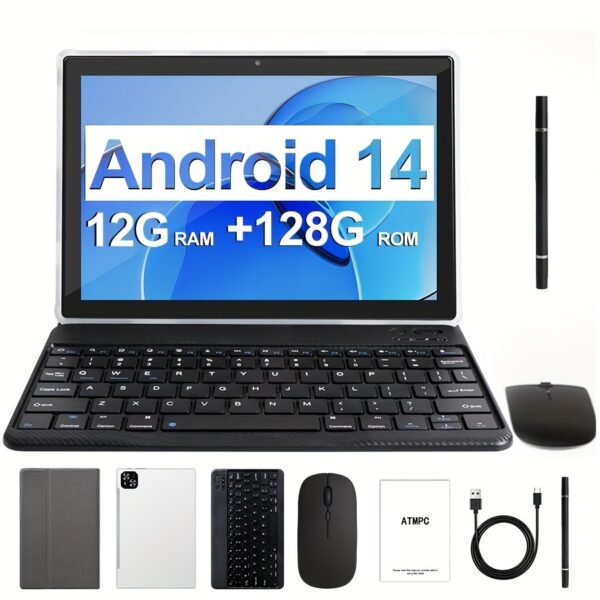Tablet 10.1 Inch Android 14 OS Tablet, 2in 1 Tablets with Keyboard, Mouse, Case, Stylus Without Electricity, 128GB ROM 12GB (4GB+8GB) RAM, Dual Camera, Eight Core Processor, 1280 * 800 IPS High-definition Display Screen, GMS Tab, 5G Wi Fi 6, Google, Pad, Tablet, - Image 3
