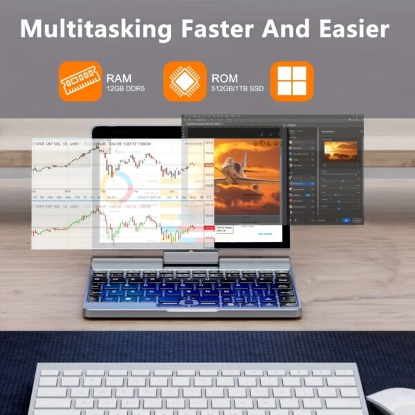 Crelander 2 In 1 Mini Laptop | 8 Inch Touchscreen Portable Computer | Intel 12th Gen N100 Processor | 12GB DDR5 RAM | 1TB M.2 SSD | PD 30W Charging | Wi-Fi 6 BT5.2 | Backlit Keyboard | - Image 7