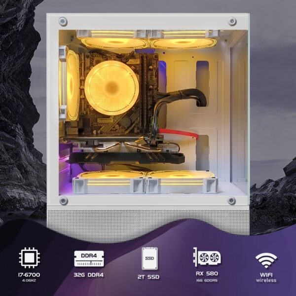STGAubron Gaming Desktop PC, Intel Core i7-6700 up to 4.0G, 32G DDR4, 2T SSD, Radeon RX 580 16G GDDR5, 600M WiFi, RGB Fan x 3, RGB Keyboard&Mouse, RGB Mouse Pad, RGB Sound Bar, W10H64 - Image 3