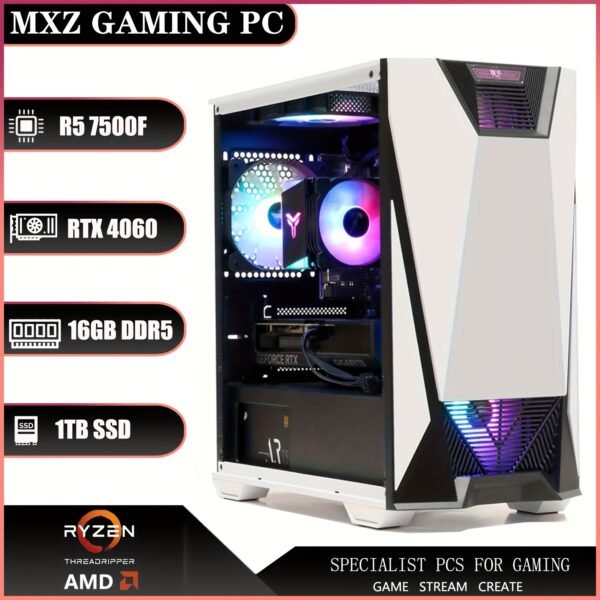 MXZ Gaming PC Computer R5 7500F, RTX4060, 16G DDR5, NVME 1 T, B650, 6RGB Fans, Gamer Desktop Computer(R5 7500F| RTX4060)