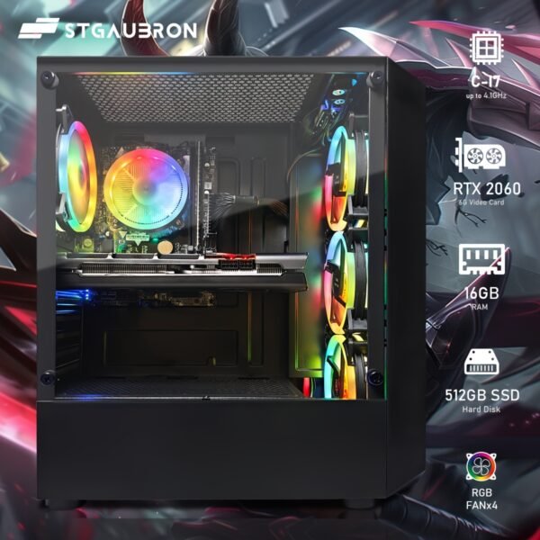 STG Aubron Gaming PC Desktop, GeForce RTX 2060m 6G, Core i7 up to 3.9GHz, 16G DDR3, 512G SSD, 600m WiFi 6, RGB Fan x4, RGB Mouse Pad, Windows10 Home