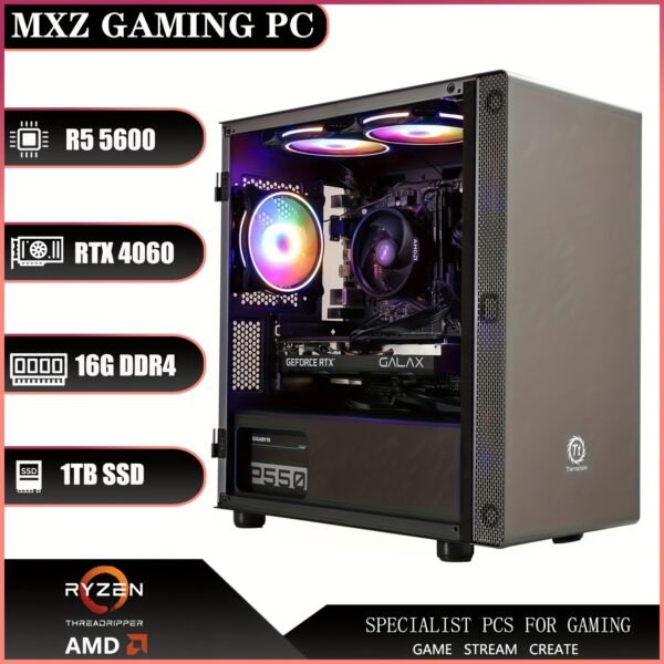 MXZ Gaming PC Desktop Computer, AMD Ryzen 5 5600 3.7GHz, GeForce RTX 4060, 16GB DDR4, NVME 1T SSD, 6RGB Fans, Gamer Desktop Computer(R5 5600| RTX 4060) - Image 3