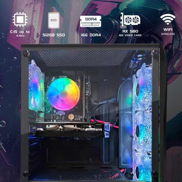 STGAubron Gaming Desktop PC, Radeon RX 580 16G GDDR5, Core i5-9400F up to 4.1GHz, 16G DDR4 Memory, 512G SSD, 600M WiFi, Wireless 5.0, RGB Fan x 4, RGB Keyboard & Mouse & Mouse Pad, W11H64