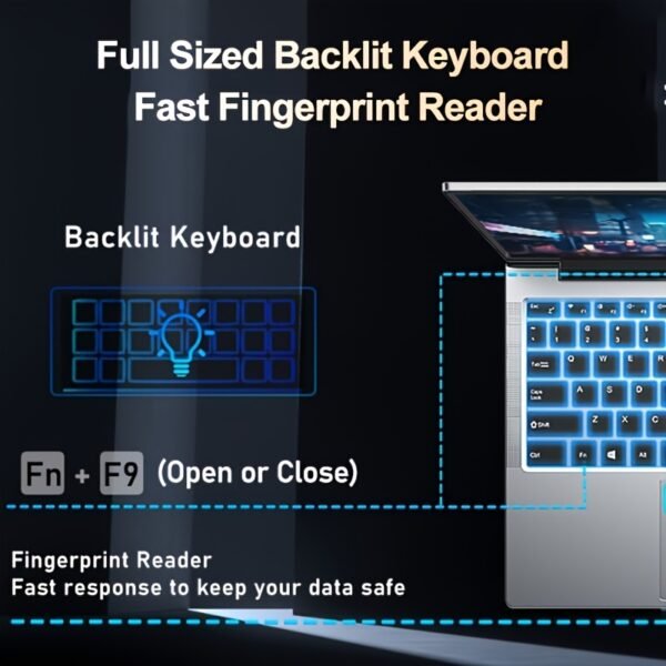 2025 Latest Laptop 15.6'', 32GB Dual Channel RAM 512GB SSD, Intel N5095 Processor (up to 2.9GHz), 1080P Full HD Display, Backlit Keyboard, Fingerprint Recognition, Webcam, USB 3.0, WiFi 5.0, Latest Laptop - Image 5