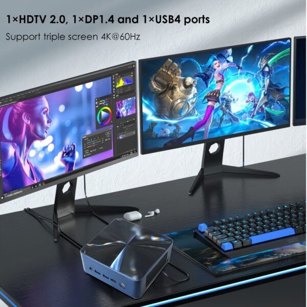 BRENUC N7P Mini Gaming Computer Pc AMD Ryzen 7 8845HS, SO-DIMM DDR5 4800MHz (64GB max), RMO M.2 2280 PCIE4.0 4 NVME (2048GB max), AMD Radeon 780m, Dark Blue - Image 3