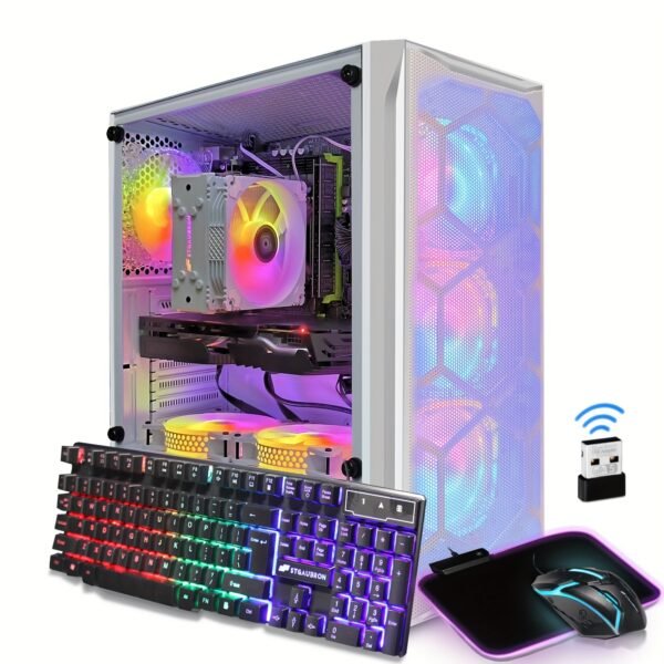 STGAubron Gaming Desktop PC, Intel Xeon E5 2.5G up to 3.3G, 32G Memory, 1T SSD, Radeon RX 590 8G GDDR5, 600M WiFi, RGB Fan x 6, RGB Keyboard & Mouse & Mouse Pad, W10H64