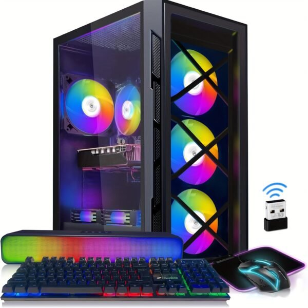 STGAubron Gaming Desktop PC, Intel Core i7 3.4G up to 3.9G, GeForce GTX 1660 Super 6G GDDR6, 16G RAM, 512G SSD, 600m WiFi, Wireless 5.0, RGB Fan x 6, RGB Keyboard&Mouse&Mouse Pad, RGB Wireless Sound Bar, W10H64