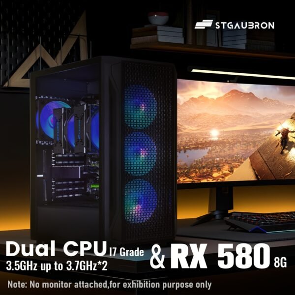 STGAubron Gaming PC Computer Desktop, Radeon RX 580 8G, Dual Intel I7 Xeon E5 Up to 3.7GHz, 16G DDR4, 512G SSD, 600m WiFi, Wireless 5.0, RGB Fan X 4, RGB Mouse Pad, Windows 10 Pro - Image 5