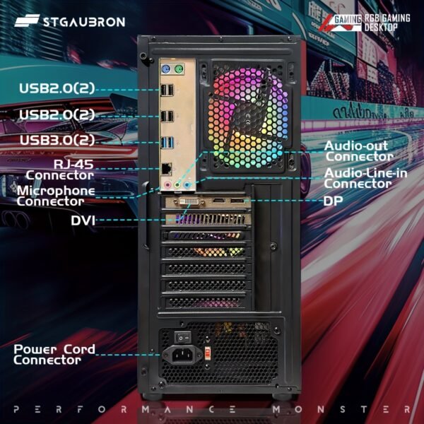 STGAubron-Gaming PC Computer Desktop-RX 550 4GB-Intel i7 Xeon E5 2.8GHz-16GB RAM-512GB SSD WiFi Wirless-5.0, W10H64, RGB Fanx4, RGB Keyboard & Mouse & Mouse Pad-Gaming Computer Tower-for Gamer, Streaming - Image 5