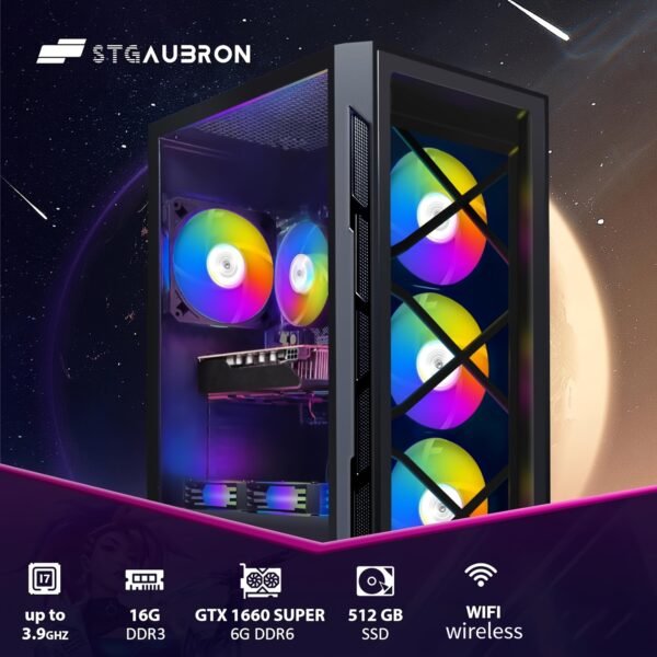 STGAubron Gaming Desktop PC, Intel Core i7 3.4G up to 3.9G, GeForce GTX 1660 Super 6G GDDR6, 16G RAM, 512G SSD, 600m WiFi, Wireless 5.0, RGB Fan x 6, RGB Keyboard&Mouse&Mouse Pad, RGB Wireless Sound Bar, W10H64 - Image 3