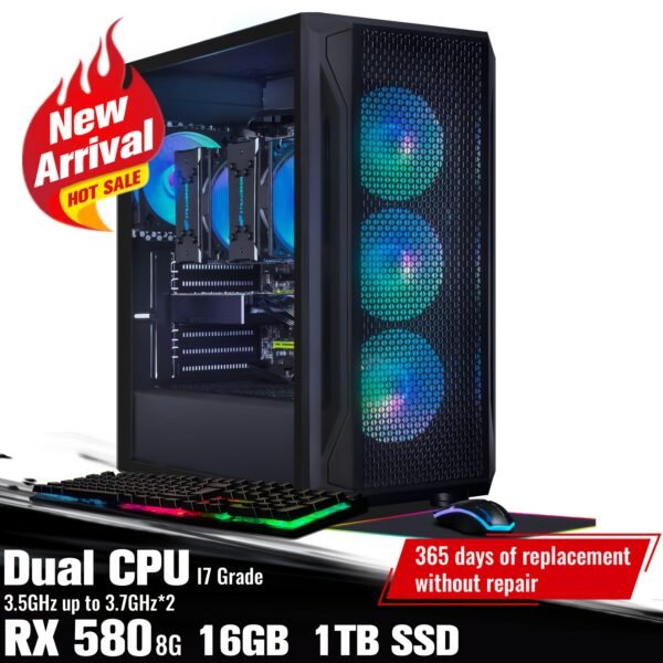 STGAubron Gaming PC Computer Desktop, Radeon RX 580 8G, Dual Intel I7 Xeon E5 Up to 3.7GHz, 16G DDR4 Ram, 1T SSD, 600m WiFi, Wireless 5.0, RGB Fan X4, RGB Mouse Pad, Windows 10 Pro - Image 3