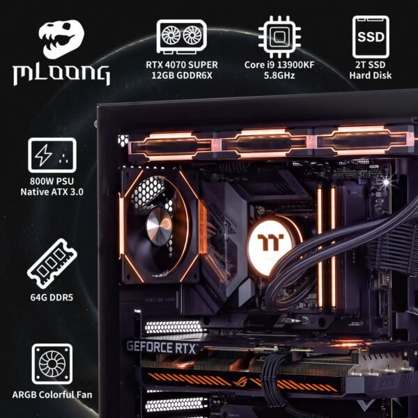 Mloong Gaming PC Intel Core I9 13900KF, GeForce RTX 4070 Super, 2TB NVME SSD, 64GB DDR5, 10ARGB Fans, Gaming Desktop - Image 5