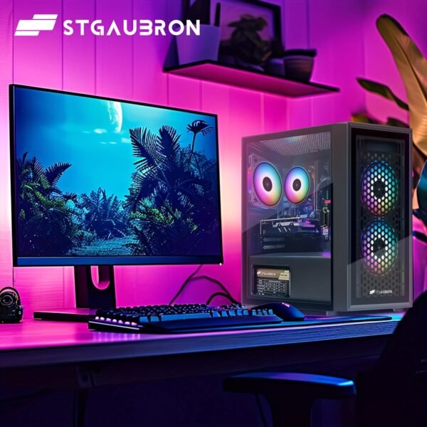 STGAubron Gaming Desktop PC, Intel Core i5 3.2G up to 3.6G, Radeon RX 560 4G GDDR5, 16G RAM, 512G SSD, 600M WiFi, Wireless 5.0, RGB Fan x 3, RGB Keyboard & Mouse & Mouse Pad, W10H64 - Image 4