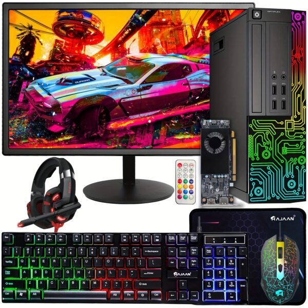 Dell Gaming OptiPlex Desktop RGB Computer PC, Core I7, RX 550 4GB GDDR5, 16GB RAM, 512GB SSD, 24 Inch HDTV Monitor, RGB Keyboard Mouse And Headset, WiFi, Windows 10 Pro (Renewed)