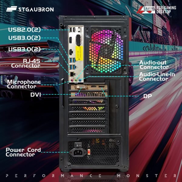 STGAubron Gaming Desktop PC, Intel Core i5-9400F up to 4.1GHz, Radeon RX 580 16G GDDR5, 16G RAM, 1T SSD, 600M WIRELESS, WIRELESS 5.0, RGB Fan x 4, RGB Keyboard & Mouse & Mouse Pad, W11H64 - Image 5