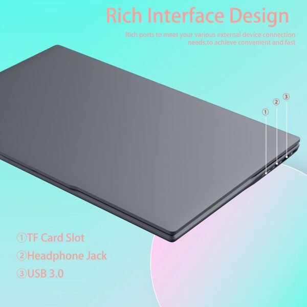 2025 Latest 15.6"Laptop With 16GB DDR4 RAM, 512GB NVMe SSD, AMD R5 3500U Quad-Cori Processor, FHD IPS Display, Backlit Keyboard, Fingerprint Recognition Module, Webcam, Privay Webcam Switch, USB3.0*2, Back To School Season, Gift, Portable, Holidays, Gray. - Image 5