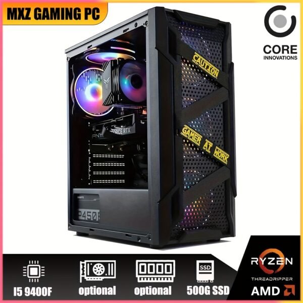 MXZ Gaming Desktop PC Computer I5 9400F, B365, 8G/16G DDR4, NVME 500G SSD, 5 RBG Fans, Optional RX6600/5600XT/GTX 1660S/RTX 2060/RTX 3050/RX580