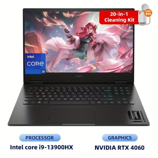 HP Omen 16 Gaming Laptop, 16.1" FHD 165Hz, Intel core i9-13900HX, 64GB DDR5 RAM, 2TB SSD, NVIDIA GeForce RTX 4060, Wi-Fi 6E, RGB Backlit, Windows 11 Home, Shadow Black, with Cleaning Brush