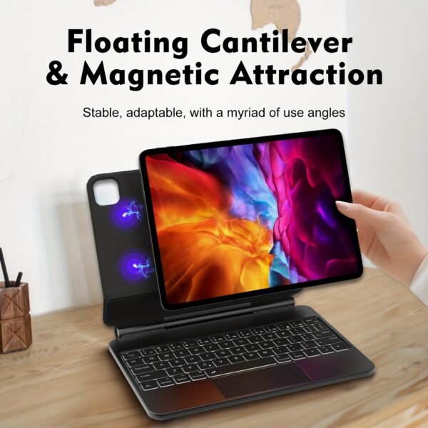 The Magic Keyboard Case For IPad Air 13(M2 2024/M3 2025) And for ipad Pro 12.9 Inch 6th/5th/4th/3rd Gen Will Change Your Experience.7-colour Backlight Design With Three Levels Of Adjustable Brightness. Newly Upgraded Large Touchpad Supports Multi-gesture Operation And Floating Cantilever Stand Provides Multi-angle Adjustment. Hall Switch Design Allows The Device To Enter Wake/sleep State At Any Time Without The Need For A Physical Switch, (Note:Tablet And Pencil Not Inclued) - Image 4