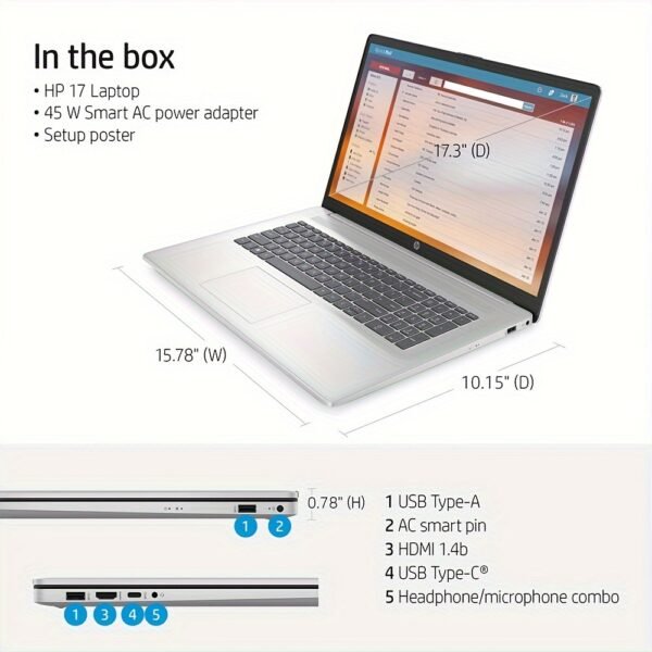 HP 17 Touchscreen Laptop 2024 For Business, 17.3" Touch Screen Laptop With Microsoft Office Lifetime License, AMD Ryzen 5 7530U Up To 4.5GHz, 64GB RAM, 1TB SSD, WiFi 6, Win 11 Home, With Cefesfy Mouse - Image 6