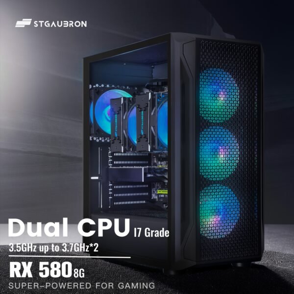 STGAubron Gaming PC Computer Desktop, Radeon RX 580 8G, Dual Intel I7 Xeon E5 Up to 3.7GHz, 16G DDR4, 512G SSD, 600m WiFi, Wireless 5.0, RGB Fan X 4, RGB Mouse Pad, Windows 10 Pro - Image 4