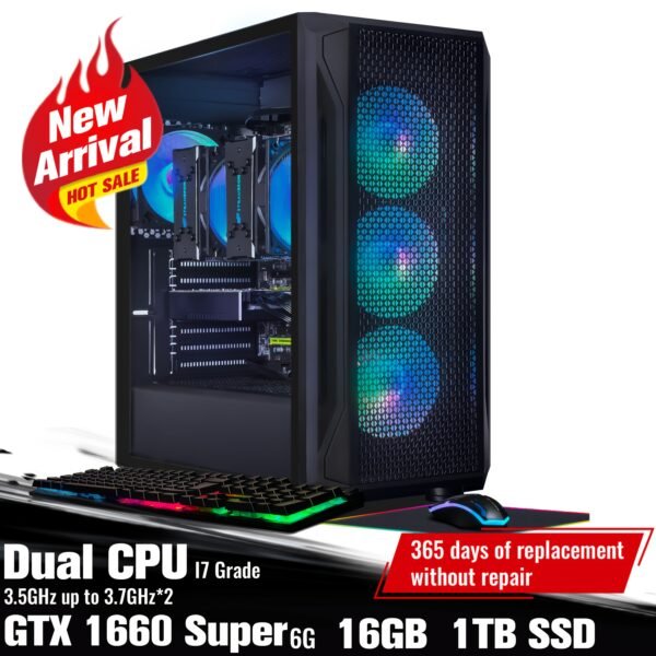 STGAubron Gaming PC Computer Desktop, GeForce GTX 1660 Super 6G, Dual I7 Xeon E5 Up to 3.7GHz, 16G DDR4, 1T SSD, 600m WiFi, Wireless 5.0, RGB Fan X4, RGB Mouse Pad, Windows 10 Pro