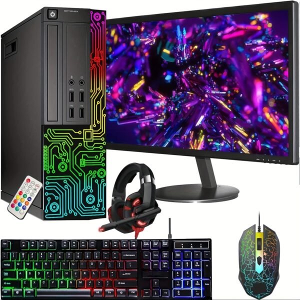Dell OptiPlex Desktop RGB Computer PC, I7 Quad-Core Processor, 16GB RAM, 512GB SSD, 24 Inch HDTV Monitor, RGB Keyboard Mouse And Headset, WiFi, Windows 10 Pro (Renewed)