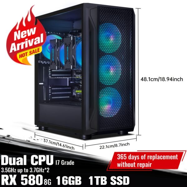 STGAubron Gaming PC Computer Desktop, Radeon RX 580 8G, Dual Intel I7 Xeon E5 Up to 3.7GHz, 16G DDR4 Ram, 1T SSD, 600m WiFi, Wireless 5.0, RGB Fan X4, RGB Mouse Pad, Windows 10 Pro - Image 2