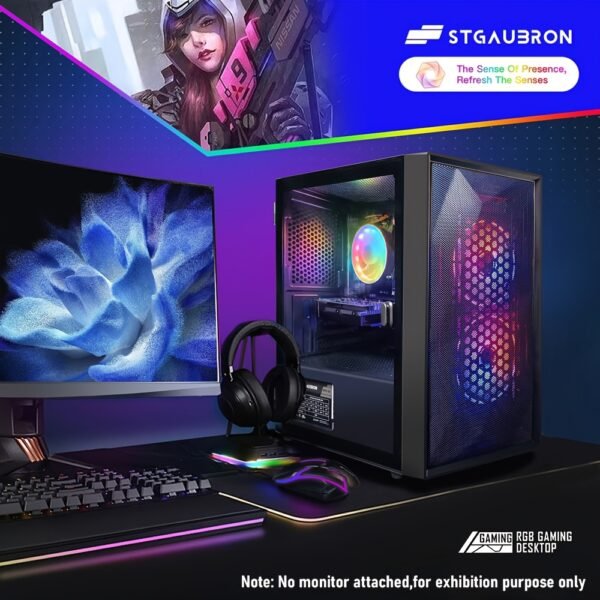 STGAubron Prebuilt Gaming PC Desktop, AMD Radeon RX 550 4G GDDR5, Core I5 3.3Ghz Up to 3.7Ghz, 16G Ram, 512G SSD, WiFi, RGB Fan X 3, RGB Mouse Pad, Windows 10 Home - Image 4