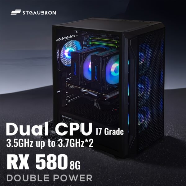 STGAubron Gaming PC Computer Desktop, Radeon RX 580 8G, Dual Intel I7 Xeon E5 Up to 3.7GHz, 16G DDR4, 512G SSD, 600m WiFi, Wireless 5.0, RGB Fan X 4, RGB Mouse Pad, Windows 10 Pro - Image 6