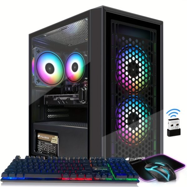 STGAubron Gaming Desktop PC, Intel Core i5 3.2G up to 3.6G, Radeon RX 560 4G GDDR5, 16G RAM, 512G SSD, 600M WiFi, Wireless 5.0, RGB Fan x 3, RGB Keyboard & Mouse & Mouse Pad, W10H64 - Image 3